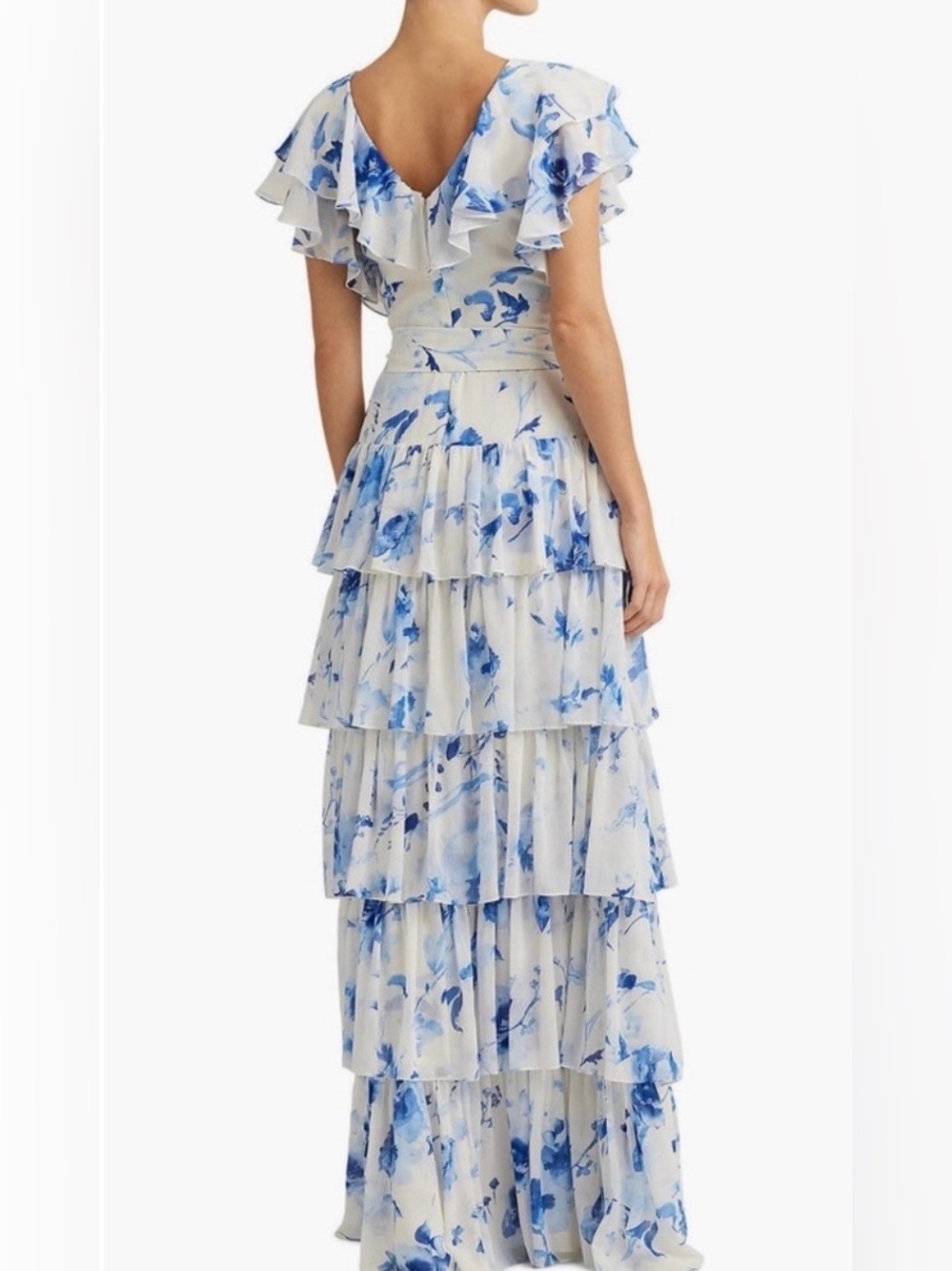 Ralph Lauren White and Blue Floral Tiered Maxi Dress - Picture 6 of 6